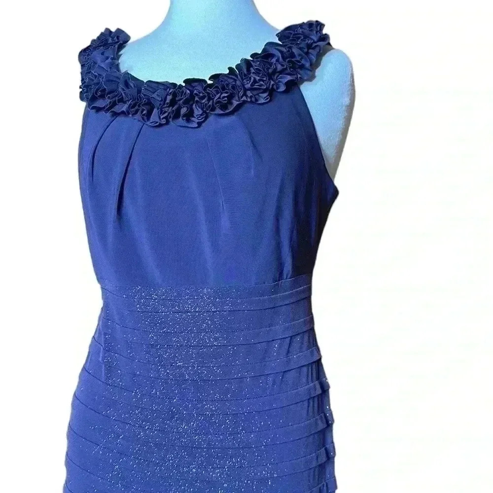 R&M Richards Size 14 Formal cocktail dress Purple sparkly skirt floral collared - Picture 3 of 9